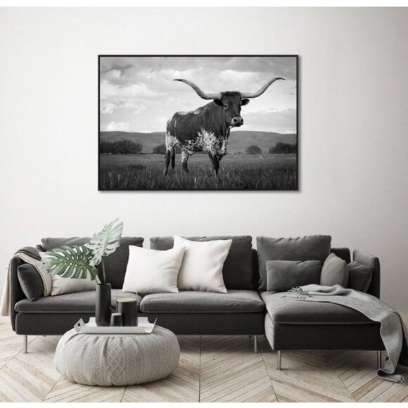 Longhorn Cow Giclee Canvas Print 28 x 40 Wall Decor, Modern Cow Painting - Picture 2 of 3